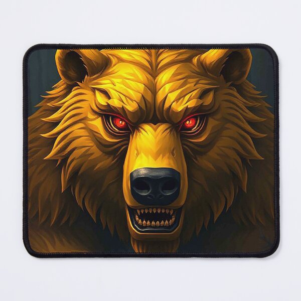 Item preview, Fierce Golden Bear with Glowing Red Eyes – Powerful Dark Fantasy Portrait designed and sold by MFMart.