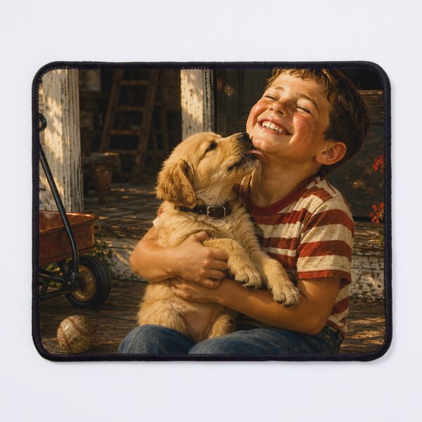 Item preview, Boy Hugging His New Puppy designed and sold by PuzzlingRooster.