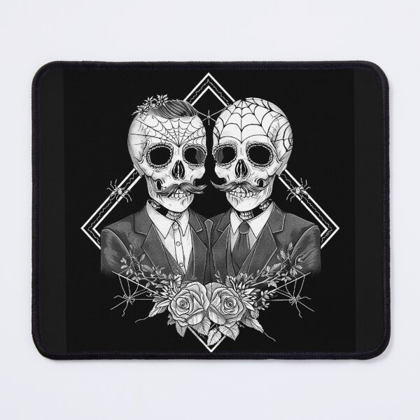 Item preview, Gothic Skull Couple with Spiderwebs and Roses Black and White Macabre Art Design designed and sold by inkoutninja.