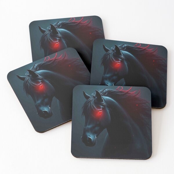 Item preview, Mysterious Black Horse with Glowing Red Eye – Dark Fantasy Equine Portrait   designed and sold by MFMart.