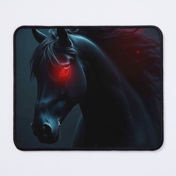 Item preview, Mysterious Black Horse with Glowing Red Eye – Dark Fantasy Equine Portrait designed and sold by MFMart.