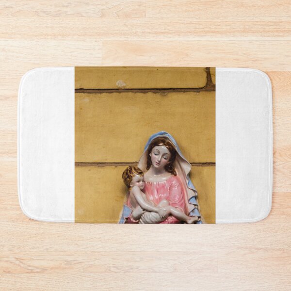 Item preview, Porcelain Madonna And Child Statue Mounted On Yellow Wall Religious Catholic Icon designed and sold by Nmallia.