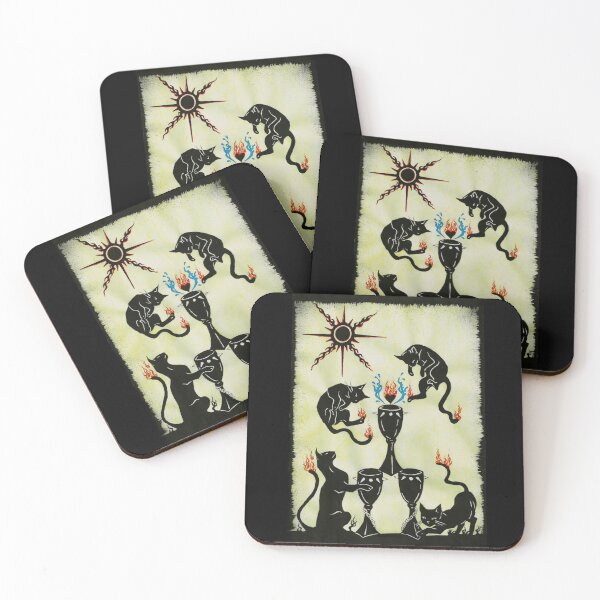 Item preview, The Three Of Cups - With Cats - Fire & Shadow Tarot Series designed and sold by Hellsveiah.