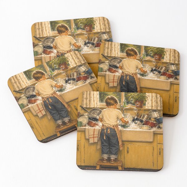Item preview, Little Boy Washing Dishes in Kitchen designed and sold by PuzzlingRooster.