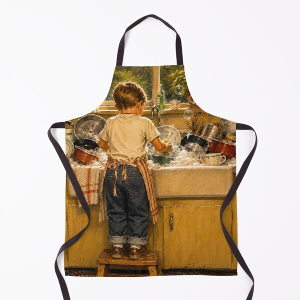 Item preview, Little Boy Washing Dishes in Kitchen designed and sold by PuzzlingRooster.