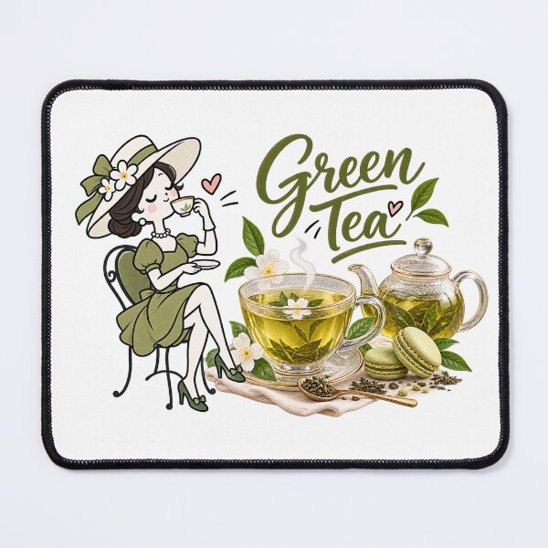 Item preview, Vintage Lady Drinking Green Tea With Teapot designed and sold by ArtNova17.