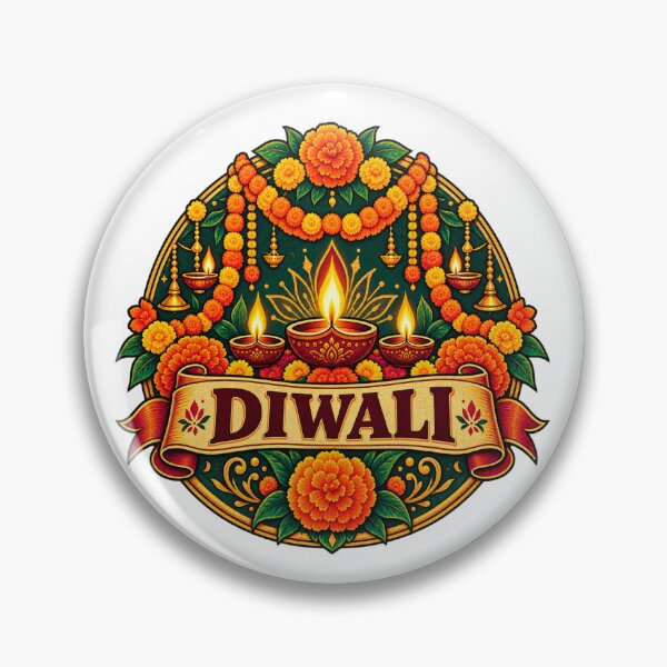 Item preview, Diwali Marigold Garland – Vintage Floral Festival Badge | Indian Festival Design designed and sold by Globalcitytees.