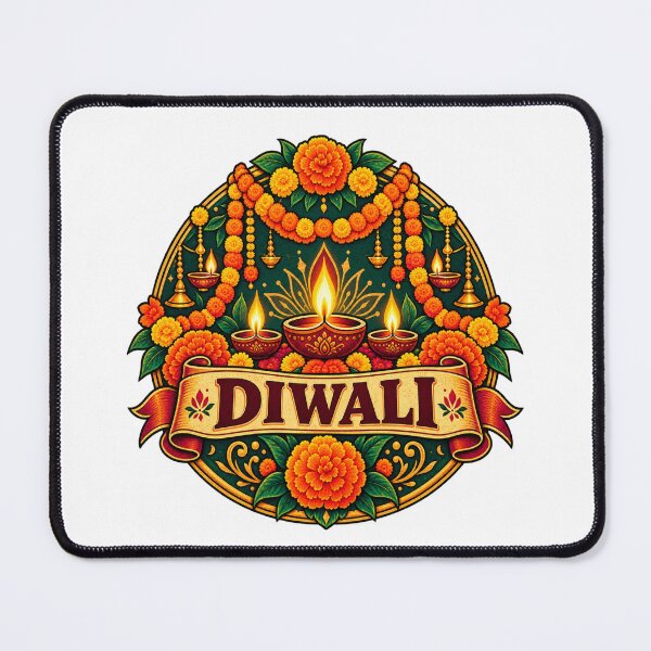 Item preview, Diwali Marigold Garland – Vintage Floral Festival Badge | Indian Festival Design designed and sold by Globalcitytees.