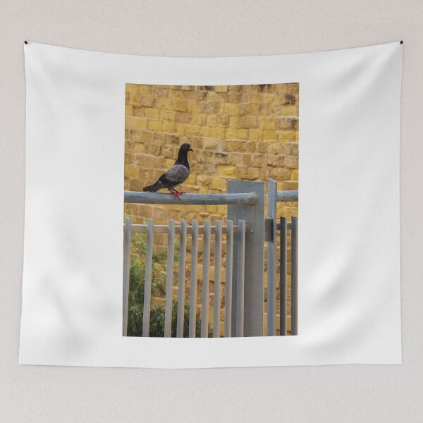 Item preview, Pigeon Perched on Metal Fence with Brick Wall Background designed and sold by Nmallia.