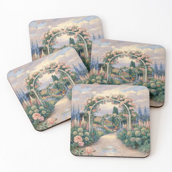 Item preview, Rose Garden After Rain – Monet Inspired Impressionist French Cottage Garden Wall Art designed and sold by Tamas Das.