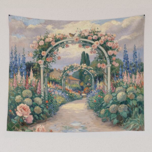 Item preview, Rose Garden After Rain – Monet Inspired Impressionist French Cottage Garden Wall Art designed and sold by Tamas Das.