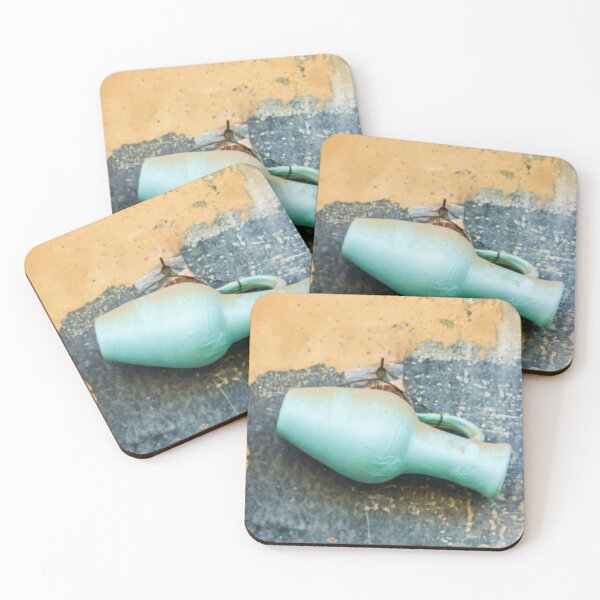 Item preview, Turquoise Ceramic Jug Hanging On Weathered Textured Wall With Peeling Paint Rustic Decor designed and sold by Nmallia.