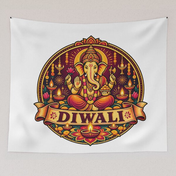 Item preview, Ganesha Silhouette Diwali Badge – Vintage Festival Retro Design designed and sold by Globalcitytees.