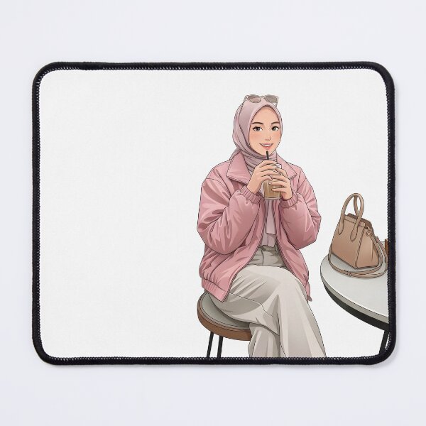 Item preview, Pink Hijab Girl Enjoying Coffee in a Cozy place designed and sold by sabartgunpla.