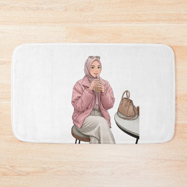 Item preview, Pink Hijab Girl Enjoying Coffee in a Cozy place designed and sold by sabartgunpla.