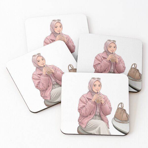 Item preview, Pink Hijab Girl Enjoying Coffee in a Cozy place designed and sold by sabartgunpla.