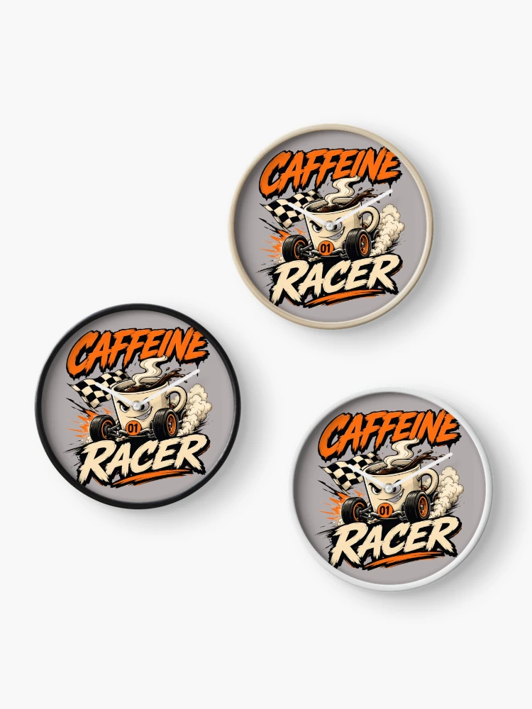 Thumbnail 3 of 4, Clock, Caffeine Racer Funny Coffee Cup Racing Coffee Lover Design designed and sold by RajDeals.