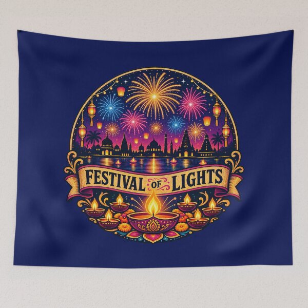 Item preview, Diwali Fireworks Night Sky – Retro Indian Festival Celebration Poster designed and sold by Globalcitytees.