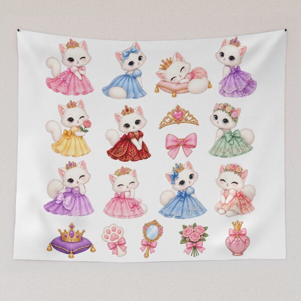 Item preview, Cute Princess White Cat Aesthetic Sticker Sheet designed and sold by Rehnair.