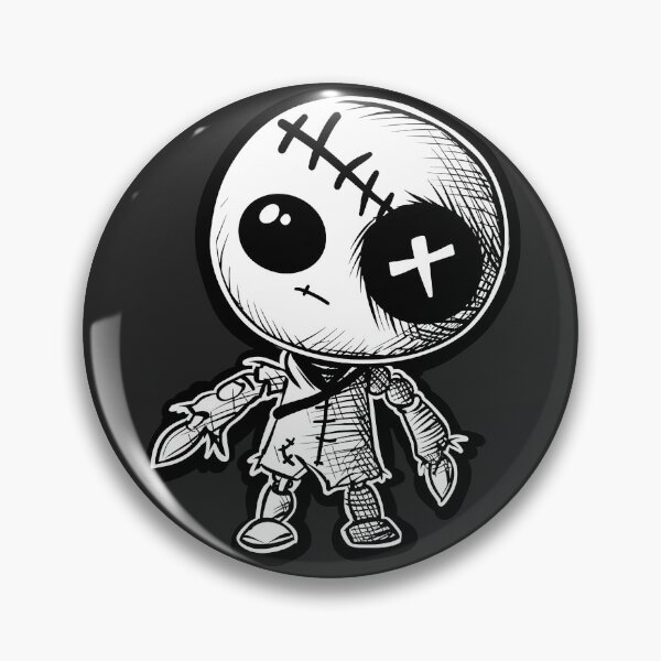 Item preview, Cute Voodoo Doll with Button Eye Black and White Gothic Horror Art Design designed and sold by inkoutninja.