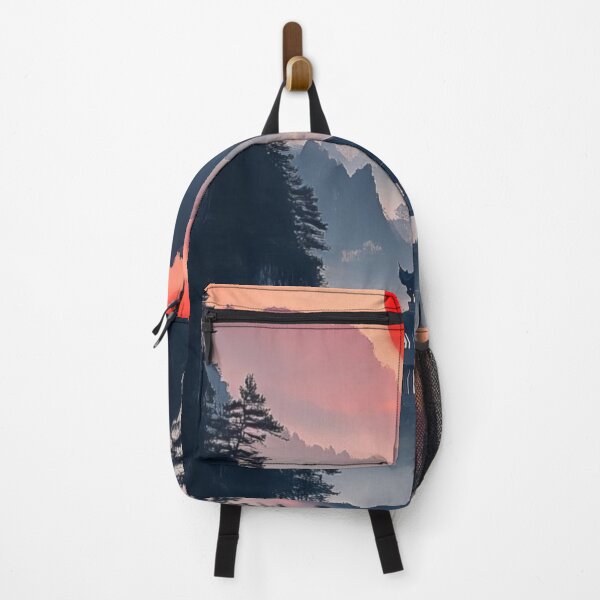 Item preview, Traditional Japanese Pagoda Misty Mountain Crimson Red Sun Landscape designed and sold by LYAN-STORE.