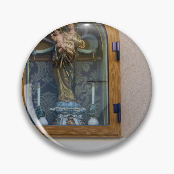 Item preview, Madonna And Child Shrine In Wooden Glass Niche On Exterior Wall Religious Statue designed and sold by Nmallia.