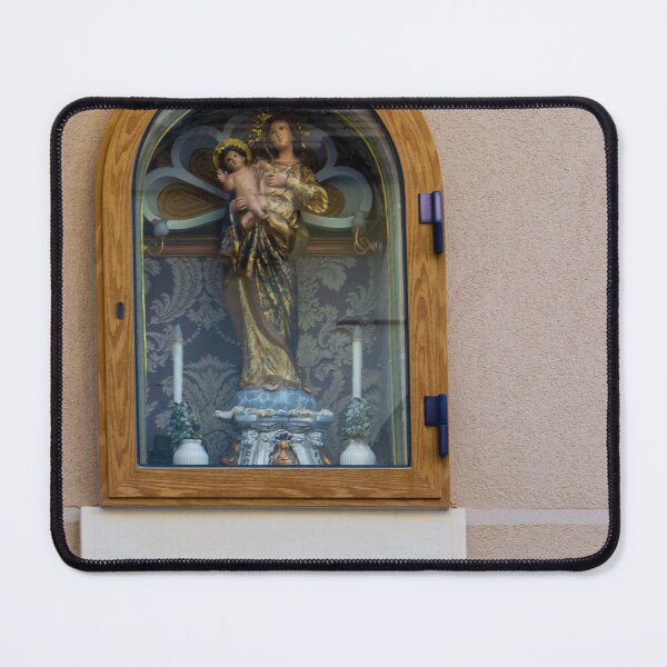 Item preview, Madonna And Child Shrine In Wooden Glass Niche On Exterior Wall Religious Statue designed and sold by Nmallia.
