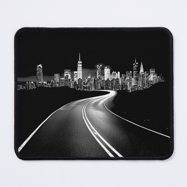 Item preview, New York City Skyline with Winding Road Black and White Urban Travel Art Design designed and sold by inkoutninja.