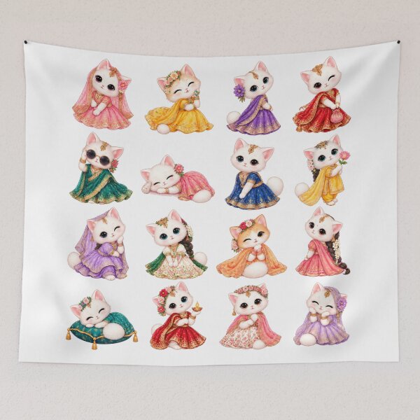 Item preview, Cute Indian Princess Cat Royal Saree Lehenga Sticker Sheet designed and sold by Rehnair.