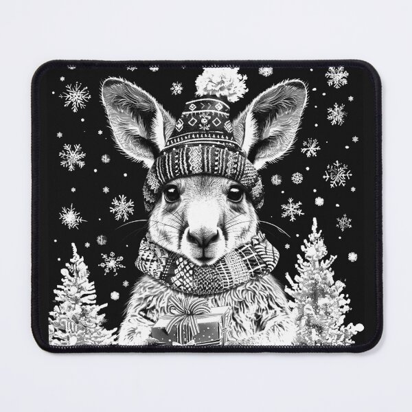 Item preview, Christmas Kangaroo with Gifts Black and White Winter Holiday Art Design designed and sold by inkoutninja.