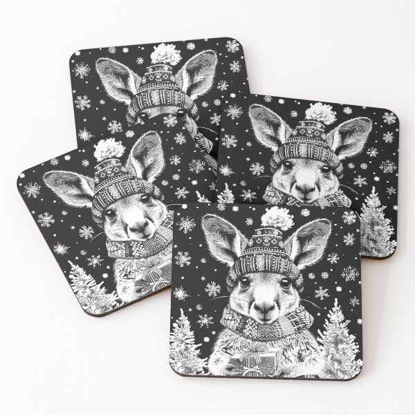 Item preview, Christmas Kangaroo with Gifts Black and White Winter Holiday Art Design designed and sold by inkoutninja.