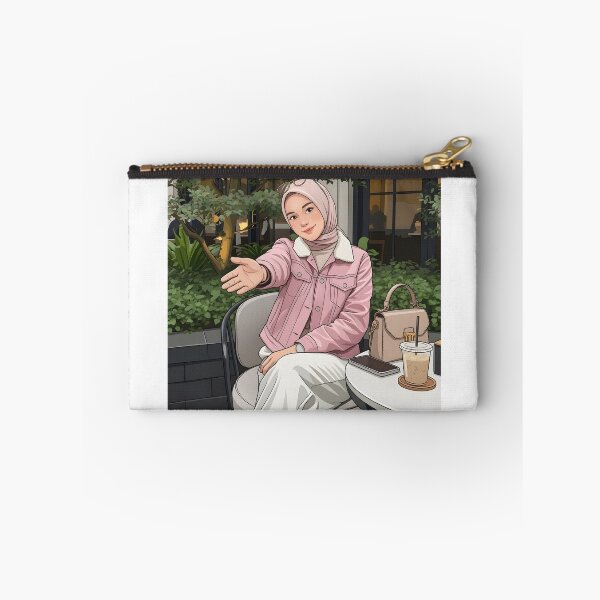Item preview, Pink Hijab Girl Enjoying Coffee in a Cozy Botanical Café illustration designed and sold by sabartgunpla.