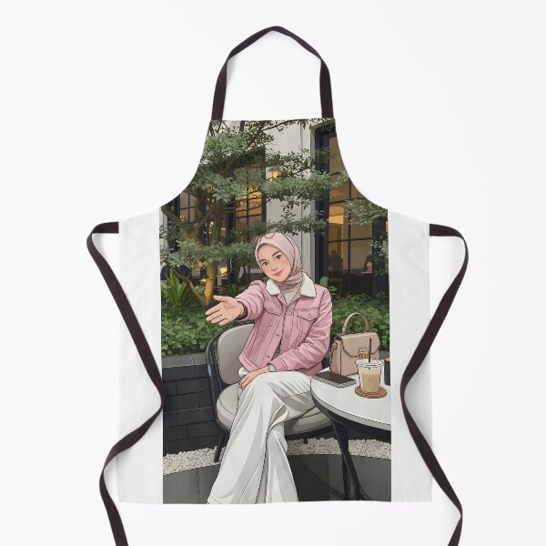 Item preview, Pink Hijab Girl Enjoying Coffee in a Cozy Botanical Café illustration designed and sold by sabartgunpla.