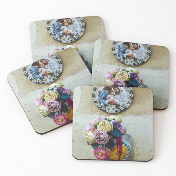 Item preview, Holy Family Religious Plaque Above Colorful Ceramic Vase With Roses On A Textured Wall designed and sold by Nmallia.