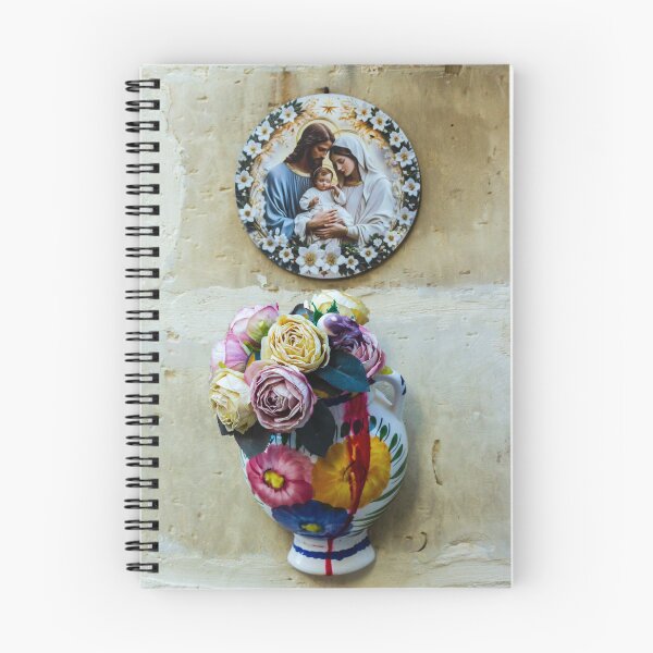 Item preview, Holy Family Religious Plaque Above Colorful Ceramic Vase With Roses On A Textured Wall designed and sold by Nmallia.