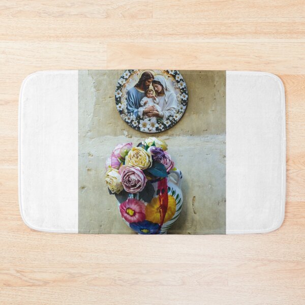 Item preview, Holy Family Religious Plaque Above Colorful Ceramic Vase With Roses On A Textured Wall designed and sold by Nmallia.