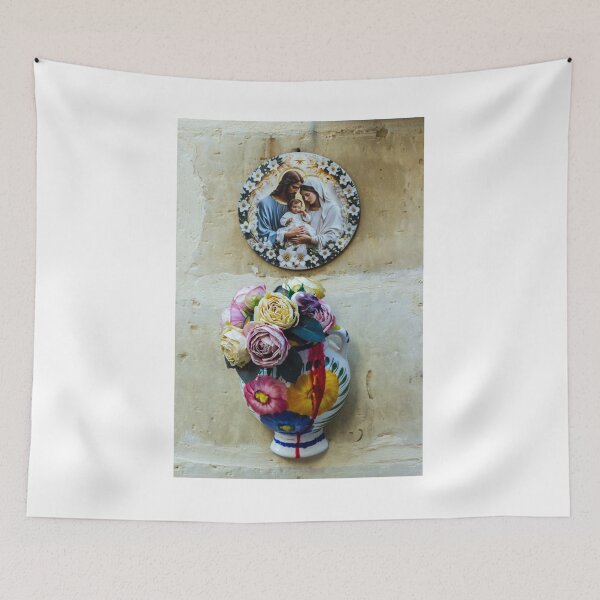 Item preview, Holy Family Religious Plaque Above Colorful Ceramic Vase With Roses On A Textured Wall designed and sold by Nmallia.