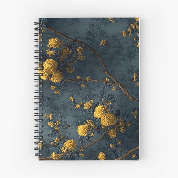 Item preview, Yellow Roses Branches Vintage Dark Blue Floral Chinoiserie Art designed and sold by LYAN-STORE.