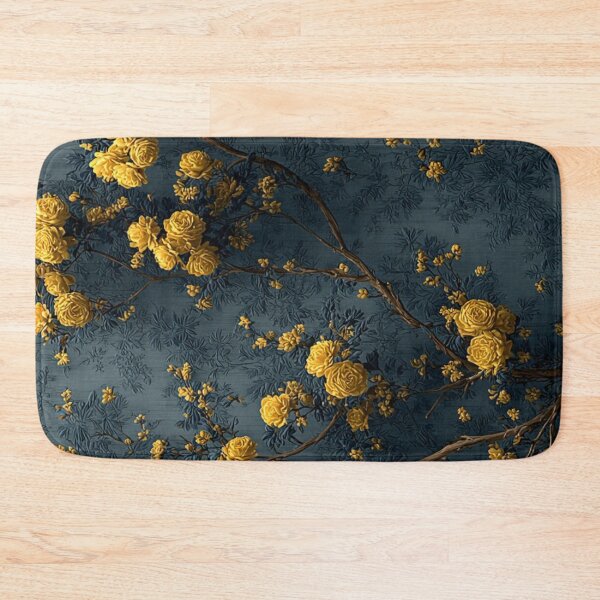 Item preview, Yellow Roses Branches Vintage Dark Blue Floral Chinoiserie Art designed and sold by LYAN-STORE.
