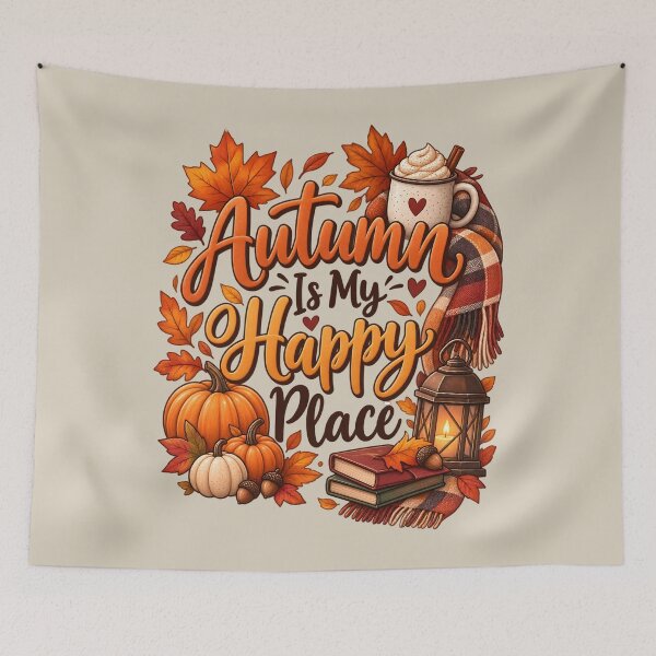 Item preview, Autumn Is My Happy Place – Cozy Fall Pumpkin & Coffee Design designed and sold by blankTeeShirt.