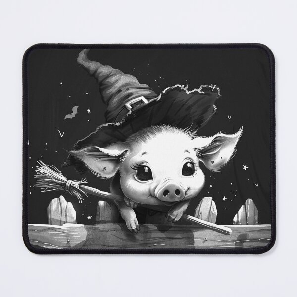 Item preview, Cute Witch Pig with Broom Black and White Halloween Farm Art designed and sold by inkoutninja.