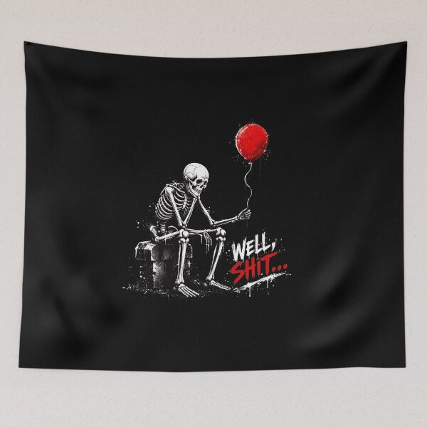 Item preview, Skeleton With Red Balloon Well Shit Funny Graphic Tee designed and sold by leocreatives.