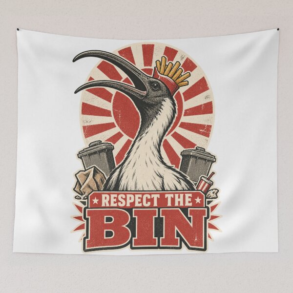 Item preview, RESPECT THE BIN Aussie Bin Chicken White Ibis Retro Funny Australiana Graphic designed and sold by Yellowriversss.