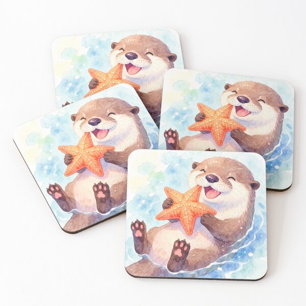 Item preview, Watercolor Otter with Starfish designed and sold by Synthartik.