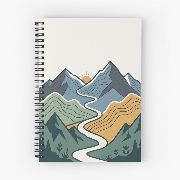 Item preview, Retro Winding Mountain River Landscape Aesthetic Nature Art designed and sold by MCV-Designs.