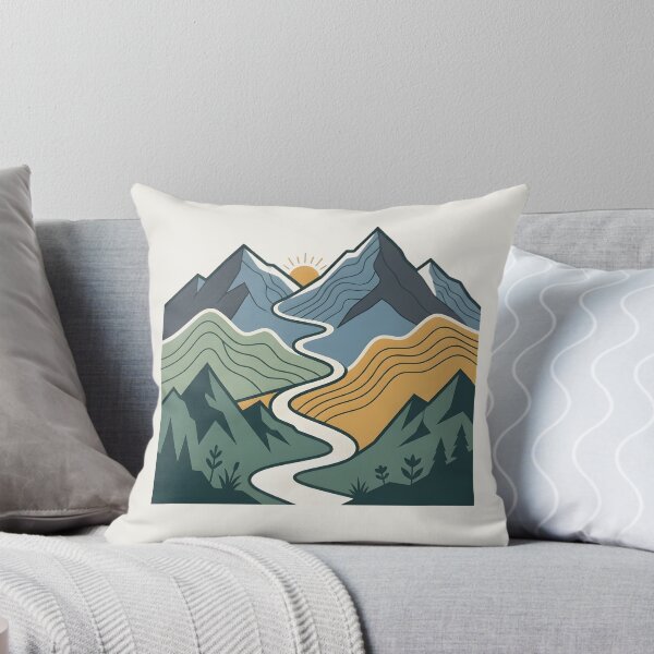 Item preview, Retro Winding Mountain River Landscape Aesthetic Nature Art designed and sold by MCV-Designs.