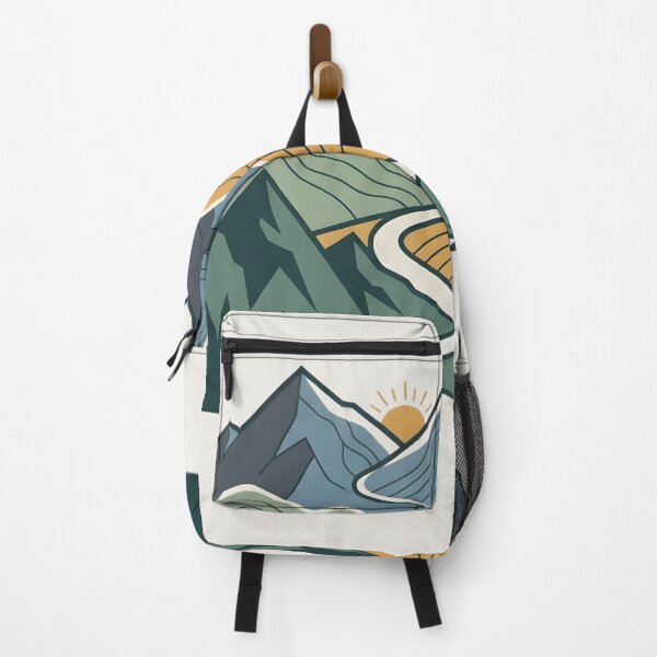 Item preview, Retro Winding Mountain River Landscape Aesthetic Nature Art designed and sold by MCV-Designs.