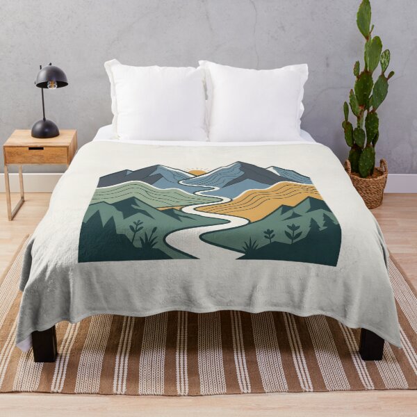 Item preview, Retro Winding Mountain River Landscape Aesthetic Nature Art designed and sold by MCV-Designs.