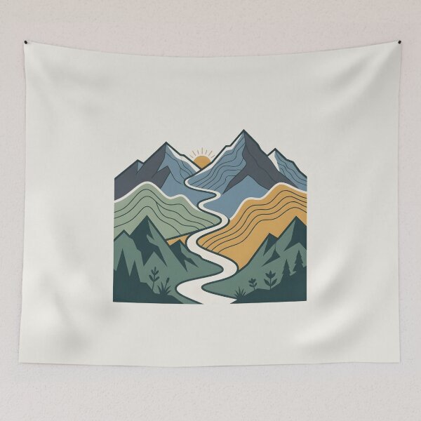 Item preview, Retro Winding Mountain River Landscape Aesthetic Nature Art designed and sold by MCV-Designs.
