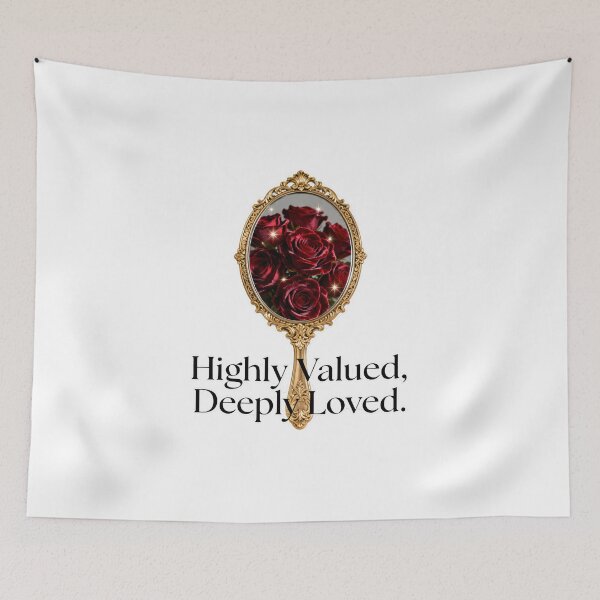 Item preview, Self Worth Self Affirmation Quotes - Highly Valued Deeply Loved, Vintage Gold Mirror Red Roses Self Love designed and sold by Ideeplyfeltit.